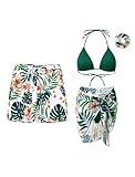 PATPAT Couples Matching Swimsuit - Drawstring Waist Swim Trunks with Lining Board Shorts His and Hers Bathing Suits Beach Vacation Hawaiian Swimwear Green Flowers for Men M
