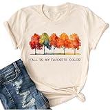 Fall Shirts for Women Fall is My Favorite Color Flaming maples Graphic Shirts Casual Tops Thanksgiving Tee(BGE03QT,X-Large)