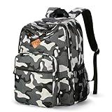 ZORFIN 26L Backpack for School, College, and Travel: Water Resistant Bookbag with 8 Compartments - Camo Black