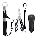 Beectfwerf Fishing Pliers, Split Ring Pliers, Large Saltwater Fishing Tool Kit with Rubber Handle, Lanyard Line, Cutter and Hook Remover Sheath