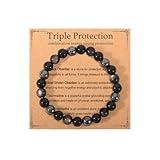 Triple Empath Protection Bracelet Gifts for Women,Protection Healing Crystal Bracelet, Evil Eye Jewelry Bracelets Mental Health Anxiety Relief Gifts, Tourmaline Hematite Black Obsidian Bracelets-8mm