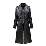 TZMAPU Men's Faux Leather Motorcycle Trench Coat Black Long Punk Jacket （Black，XX-Large