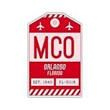 MCO Orlando Florida Luggage Tag Sticker/Airport Code Baggage Decal/Collectible Travel Decor/Vintage Inspired Design (Red)