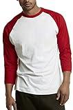 TOP PRO Men's 3/4 Sleeve Casual Raglan Jersey Baseball Tee Shirt (L, Red/White-1)