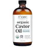 Castor Oil Organic Cold Pressed Unrefined Glass Bottle USDA Certified 100% Pure Organic Castor Oil Hexane Free Extra Virgin for Hair Growth Eyebrows Eyelashes Skin Use with Castor Oil Pack Wrap