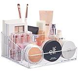 STORi Clear Plastic Vanity Makeup Organizer | Compact Rectangular 4-Compartment Holder for Brushes, Eyeshadow Palettes, & Beauty Supplies | Made in USA