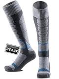 WEIERYA Ski Sock Merino Wool Ski Socks Mens Womens Skiing & Snowboarding Socks, Over The Calf, Grey Large 2 Items