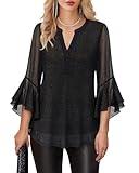 Lotusmile Party Tops for Women, Formal Tops for Women Elegant Evening 3/4 Sleeve Cute Black Gold Sparkly Top Wedding Guest Outfit Flattering Top to Hide Tummy Fall Blouses for Women Dressy Casual Sexy