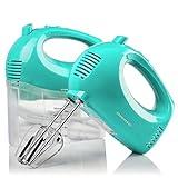 OVENTE Portable 5 Speed Mixing Electric Hand Mixer with Stainless Steel Whisk Beater Attachments Snap Storage Case, Compact Lightweight 150 Watt Powerful Blender for Baking & Cooking, Turquoise HM151T