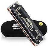 East top Harmonica Key of C 10 Holes 20 Tones 008K Blues Harp Mouth Organ with Black Cover, Top Grade Harmonica for Adults, Professionals and All Level Students as Gift