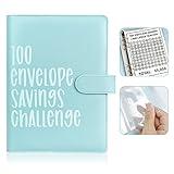 POUYRBA 100 Envelope Challenge Binder, Leather 52 Week Money Saving Challenge Binder Easy and Fun Way for 100 Envelopes Money Saving Challenge Budget Binder for Budgeting Planner & Saving Money
