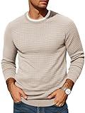 COOFANDY Mens Pull Over Sweater 2024 Fall Winter Business Casual Basic Work Sweater Light Weight Soft Slim Ft Dressy Sweater Khaki Beige Cream Small