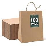 GSSUSA 10x5x13 100Pcs Brown Paper Bags with Handles, Bulk Shopping Grocery Paper Bags, Party Favor, Retail, Small Business, Packaging, Merchandise, Boutique, Wedding