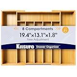 Kitsure Large Bamboo Silverware Organizer - Expandable Drawer Organizer for Utensil, Cutlery and Flatware, Kitchen Storage Solution with 6 to 8 Slots, Natural, 19.4" × 13.1" × 1.8"