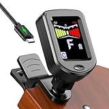 New Bee Clip-On Guitar Tuner Rechargeable with Color Screen 360° Rotatable Chromatic Tuner for Guitar, Bass, Ukulele, Violin (Black, 1 Pack)