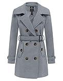 wantdo Women's Midi-Length Double Breasted Pea Coat with Belt Grey Large