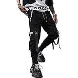 XYXIONGMAO Men's Jogger Techwear Pants Hip Hop Goth Streetwear Harem Sweat Tactical Track Multi Pocket Black Joggers Cargo Cool Baggy Pants (Black, M)
