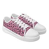 Twousenru Pink Leopard Print Womens Classic Low Top Canvas Shoes Casual Sneakers for Women Trendy Slip On Fashion Tennis Shoes Lace Up Casual Walking Sneakers for College Students US 13.5