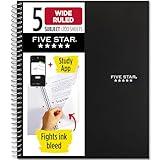 Five Star Spiral Notebook Plus Study App, 5 Subject, Wide Ruled Paper, Fights Ink Bleed, Water Resistant Cover, 8" x 10-1/2", 200 Sheets, Black (72045)