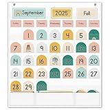 Eamay Boho Calendar Pocket Chart with 90 Cards for Kids Learning,Classroom and Home School Décor,White