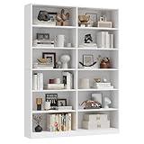 FACBOTALL Bookshelf and Bookcase, 6-Tier Double Wide Bookshelves,Freestanding Display Storage Shelves, Tall Bookcases for Home Decor Bedroom, Living Room, Home Office,White