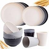 Rubtlamp Wheat Straw Dinnerware Sets, 16PCS Plastic dinnerware Set for 4, Wheat Straw Plates and Bowls Sets, Unbreakable Dinnerware Plastic Microwave Safe Dishes Det for Kitchen&Camping
