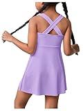 WDIRARA Toddler Girl's Tennis Dress Sleeveless Crisscross Back Athletic Workout Tank Dresses Purple 7Y