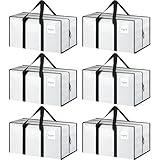 6 Pack Extra Heavy Duty Large Moving Bags with Strong Zipper & Comfortable Handles, Sturdy & Durable Clothes Storage Bags Totes Bins, Packing Moving Boxes for College Supplies, White