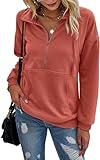 PRETTYGARDEN Women's Casual Long Sleeve Lapel Zipper Sweatshirt Drawstring Loose Pullover Tops (Orange Red, Large)