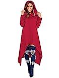 Xuan2Xuan3 Womens Kangaroo Pockets Loose Hoodies Sweatshirts Outerwear Coat Dress, Wine Red, XXX-Large