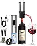 Rechargeable Wine Opener Set, Stainless Steel Electric Wine Bottle Opener and Electric Wine Aerator with Reusable Vacuum Stopper and Foil Cutter Wine Gifts for Women Men (Silver)