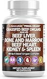 Clean Nutraceuticals Grass Fed Beef Liver Capsules 3000mg - Premium Quality Supplement Packed with Desiccated, Beef Heart, Beef Spleen, Beef Pancreas Plus Bone & Marrow Dao Enzyme Pills - USA Made