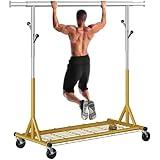 Gewudraw Heavy Duty Clothes Rack Load 530 LBS Metal Clothing Garment Rack Hang 200 pieces of clothing on Wheels Rolling Portable Collapsible & Adjustable with Hook for Hanging Clothes Gold