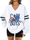 ASTANFY Game Day Sweatshirt Women Sequin Football Sweatshirts Vintage Sunday Funday Graphic Sweater Gameday Long Sleeve Shirts White