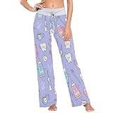 JUNZAN Cute Teeth and Objects Dental Care on Purple Thin Pajama Pants For Women Lounge Pants with Stretch Drawing for Summer Joggers M
