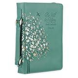 Christian Art Gifts Fashion Vegan Leather Bible Cover for Women: Be Still & Know Inspirational Bible Verse, Teal Floral, Large