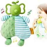 2 in 1 Baby Rattles & Plush Rings, Newborn Teething Toys for 0-3-6-12 Months，Infant Chew Toys，Baby Montessori Toy Plush Animal Gift (Green)