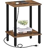 TUTOTAK End Table with Charging Station, Side Table with USB Ports and Outlets, Nightstand, 2-Tier Storage Shelf, Sofa Table for Small Space TB01BB040