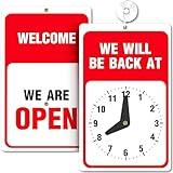 ASSURED SIGNS Will Return Sign With Clock - 1 Pack - 9.25 x 5.75 Inch - Bright Red and White Colors - Includes Suction Cup - Ideal Out to Lunch, Be Right Back Signs, Open Closed Sign for Business, Retail Store, Office Door or Window