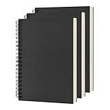 DSTELIN Blank Spiral Notebook, 3-Pack, Soft Cover, Sketch book, 100 Pages / 50 Sheets, 7.5 inch x 5.1 inch, 100GSM, (Black)