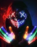 STONCH Halloween Mask Skeleton Gloves Set, 3 Modes Light Up Scary LED Mask with LED Glow Gloves, Halloween Costumes