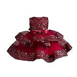 Miipat Baby Girl Pageant Dress Sequins Princess Dress Toddler Flower Wedding Birthday Party Gown Dresses(Wine,12-18M)