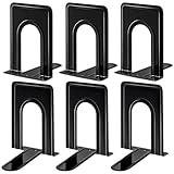 HappyHapi Book Ends, Bookends, Metal Bookend for Shelves, Non-Skid Book End to Hold Books, Black Book Stopper/Holder for Office Home Kitchen, 5.7X 4.9 X 6.5 in, 3 Pair(6 Pcs, Large)