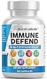 Immune Defense Support Supplement 8 in 1 w/ Zinc 50mg Quercetin, Vit C 1000mg, Vitamin D3 5000 IU, Elderberry, Turmeric Curcumin, Ginger, Echinacea - Immunity System Booster Adults Vegan - 60Ct