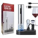 Oaklete 6-in-1 Electric Wine Opener Set Rechargeable Electric Wine Bottle Opener can Open 80 Bottles Once Charging and 3+ Months Lasting, Gift for Wine Lovers（Stainless Steel ）