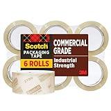 Scotch Commercial Grade Shipping Packaging Tape, 1.88" x 54.6 yd, Designed for Packing, Shipping and Mailing, Guaranteed to Stay Sealed, 3" Core, Clear, 6 Rolls (3750-6)