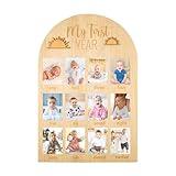 R HORSE My First Year Photo Display Wood Board, 3D Boho Sun Baby's First Year Picture Frame 12 Months Milestone Board Neutral Baby Keepsake Birthday Nursery Decor Gift for Boy Girl