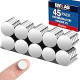 DIYMAG 45Pcs Refrigerator Magnet, Small Round Rare Earth Magnets for Crafts, Small Strong Neodymium Magnet for Whiteboard, Fridge, Billboard, Hobbies in Home, Kitchen, Office and School