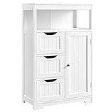 Yaheetech Bathroom Floor Cabinet Wooden Storage Organizer with 1 Door and 3 Drawers, Free-Standing Cupboard for Kitchen/Living Room/Bathroom Use, White