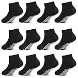 Non Slip Toddler Socks, 12 Pairs Low Cut Grip Socks Todller Ankle Socks with Grip for Boys Girls 1-7 Years(02 Black, 1-3T)